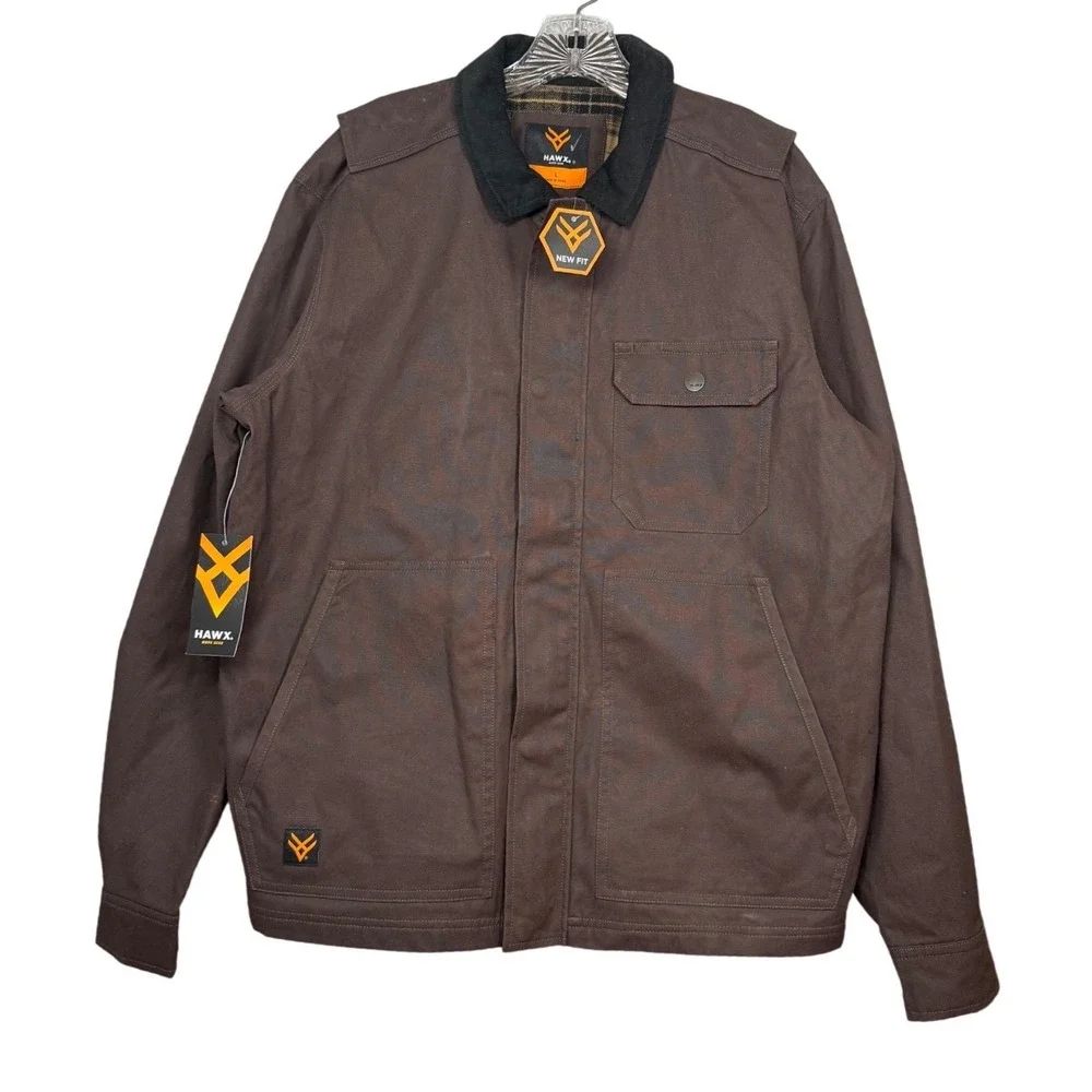 NWT HAWX MEN'S OAKDALE SOLID CHORE COAT, Brown, Size Large